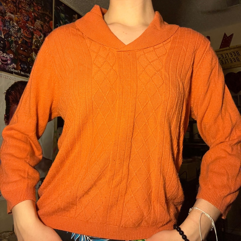Cozy Orange Cable Knit Sweater